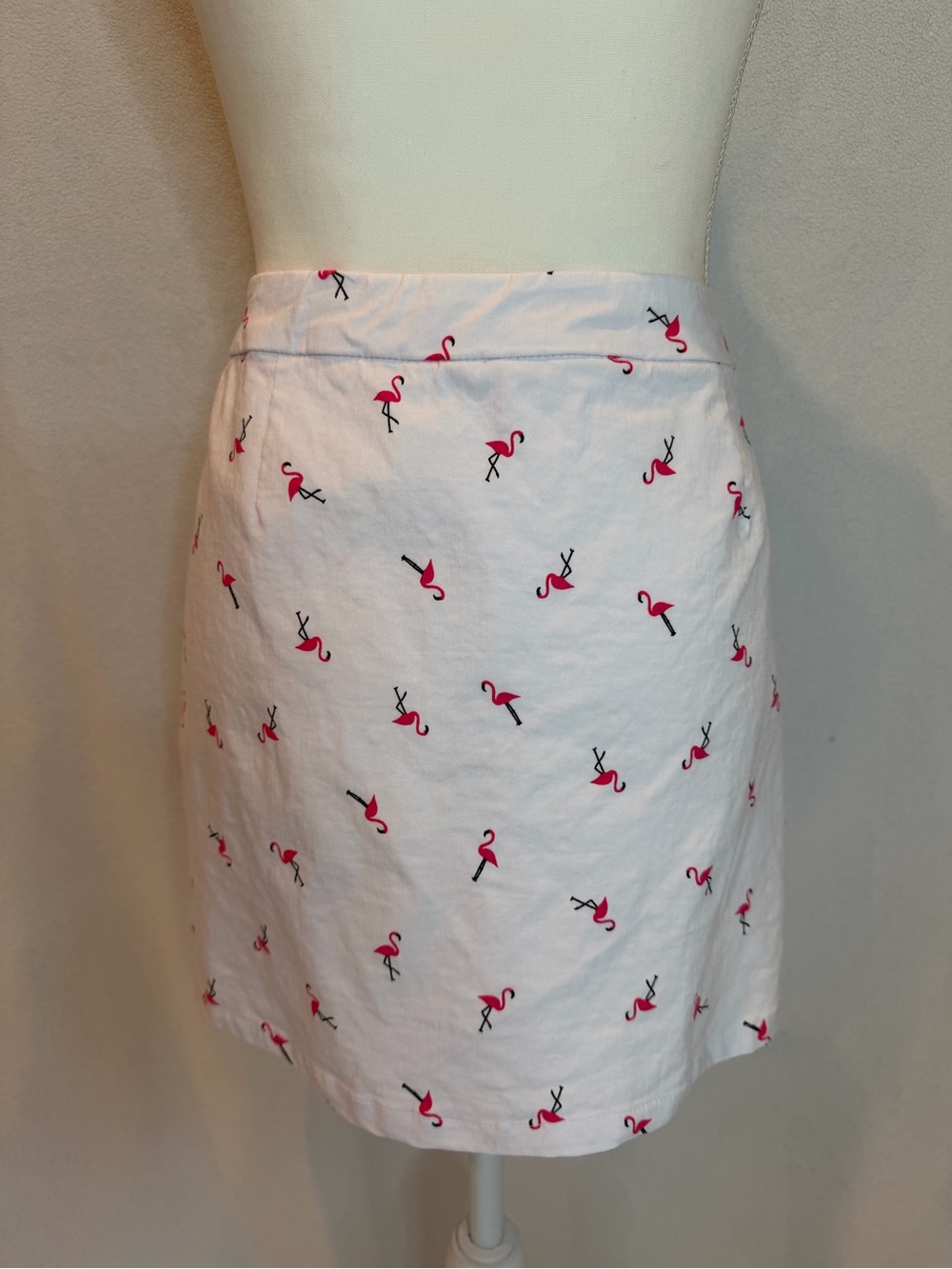 Jessica Riley White Mini Skirt/Skort with Pink Flamingo Embroidery